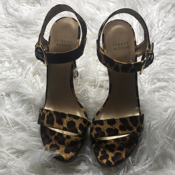 ⭐️🔹 Stuart Weizmann Leopard Platform Strappy Heels - Picture 1 of 6